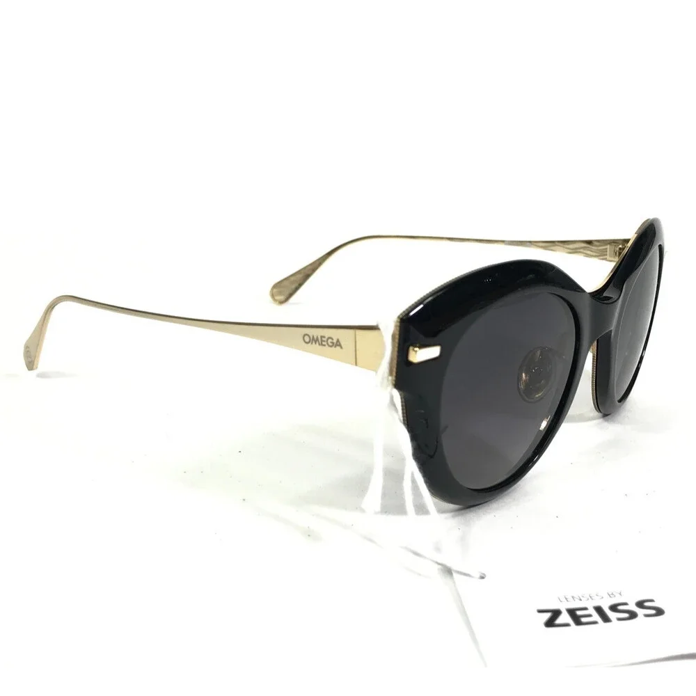 Omega Sunglasses OM0023-H 01A Shiny Black Endura Gold with Gray Smoke Lenses
